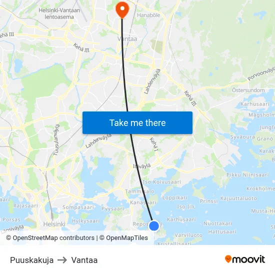 Puuskakuja to Vantaa map