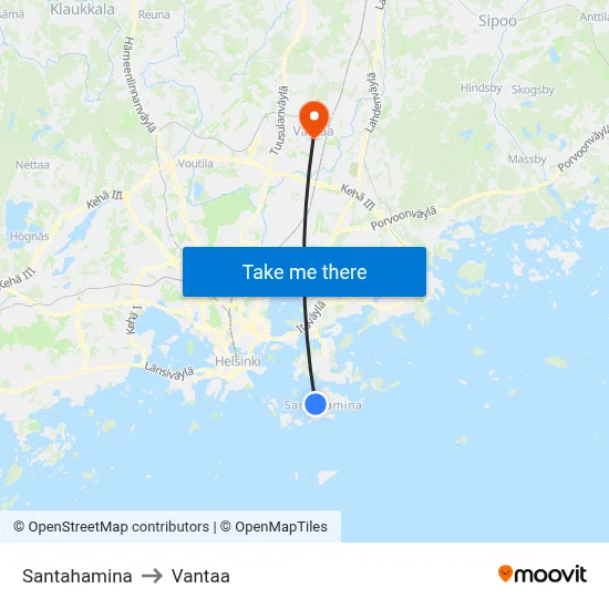 Santahamina to Vantaa map