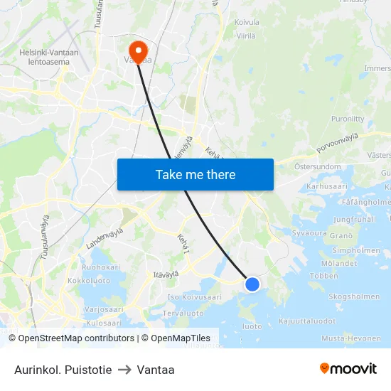 Aurinkola Park Road to Vantaa map