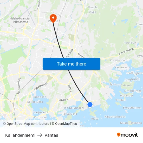 Kallahti Peninsula to Vantaa map
