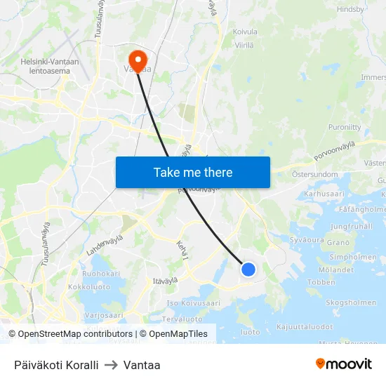 Koralli Daycare to Vantaa map