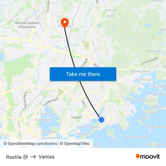 Rastila Ⓜ️ to Vantaa map