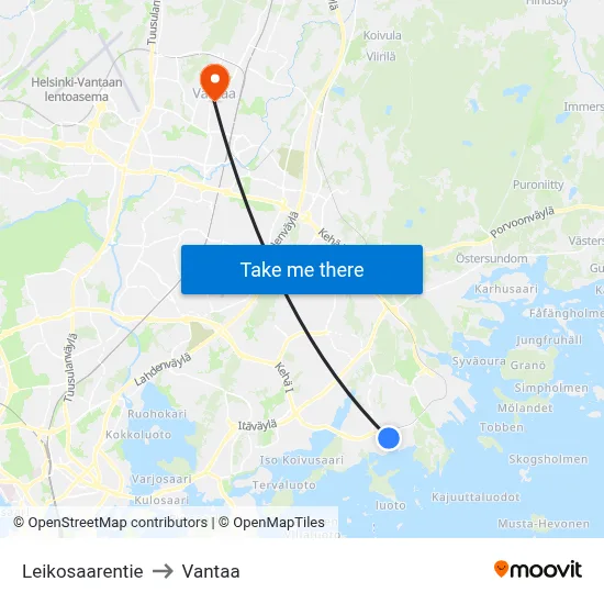 Leikosaari Road to Vantaa map
