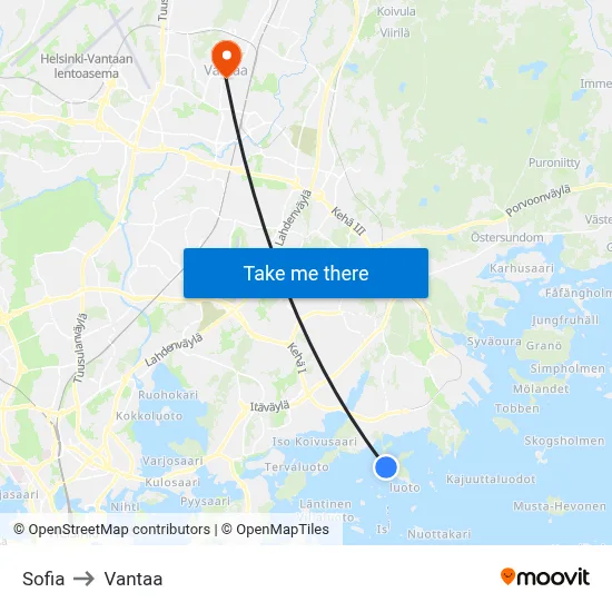 Sofia to Vantaa map