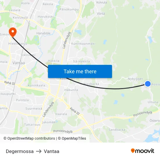 Degermossa to Vantaa map