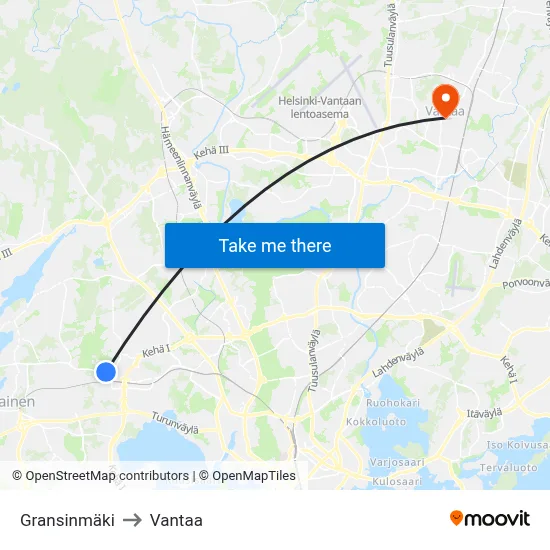 Gransinmäki to Vantaa map