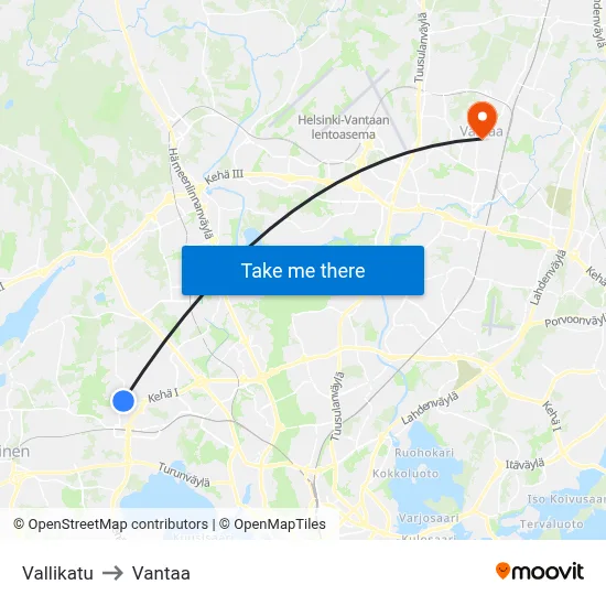 Valli Street to Vantaa map