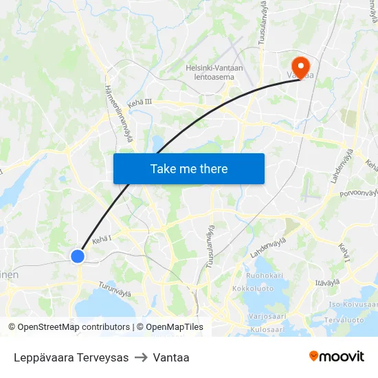 Leppävaara Health Station to Vantaa map