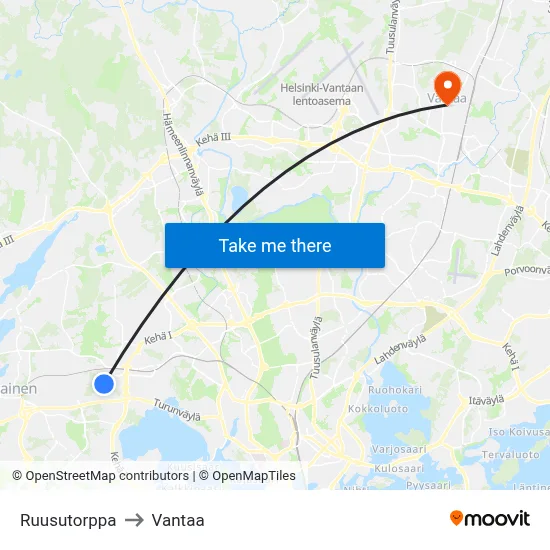 Rose Estate to Vantaa map