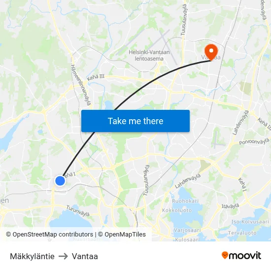 Mäkkyläntie to Vantaa map