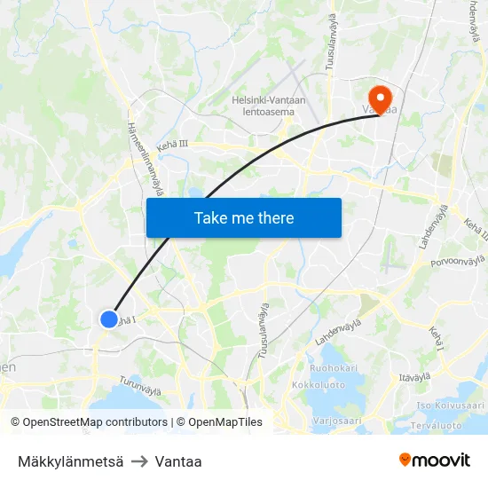 Mäkkylä Forest to Vantaa map
