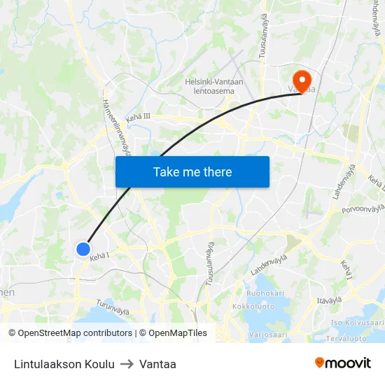Lintulaakso School to Vantaa map