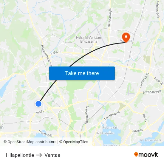 Hilapelto Road to Vantaa map