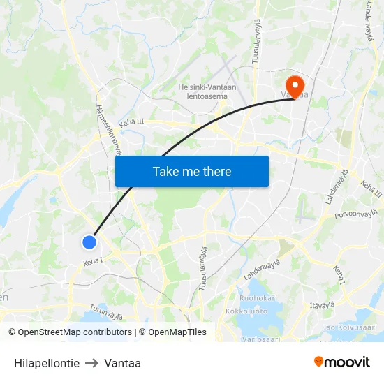 Hilapelto Road to Vantaa map