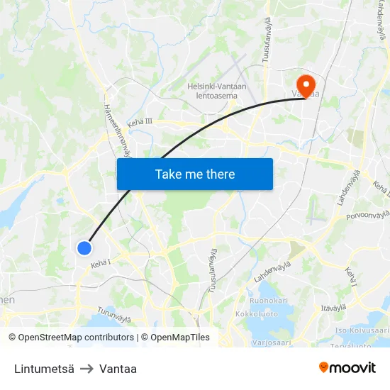 Bird Forest to Vantaa map