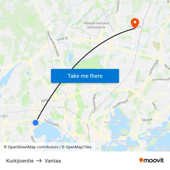 Kurkijoki Road to Vantaa map