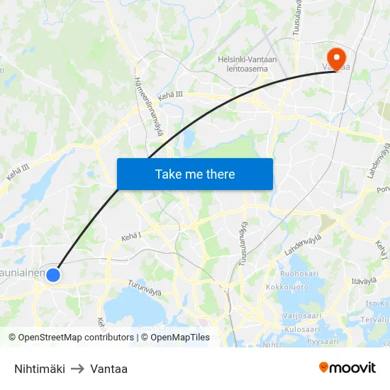 Nihtimaki to Vantaa map