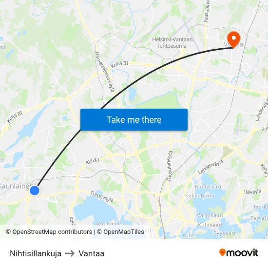 Nihtisilta Alley to Vantaa map