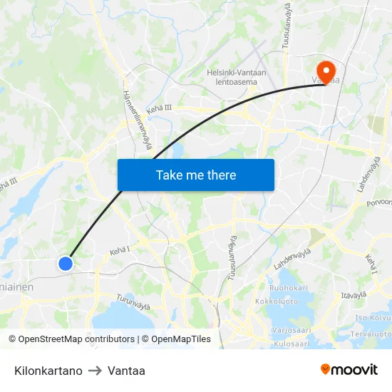 Kilo Manor to Vantaa map