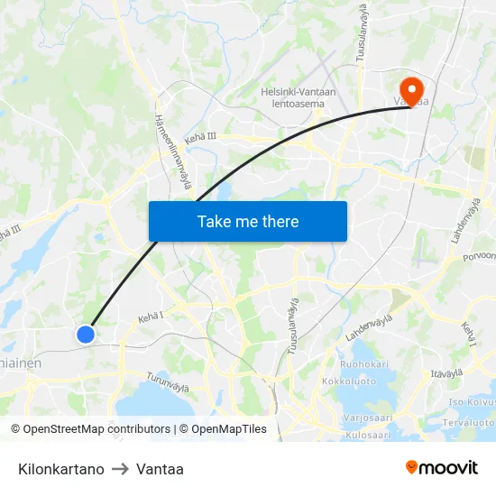 Kilo Manor to Vantaa map