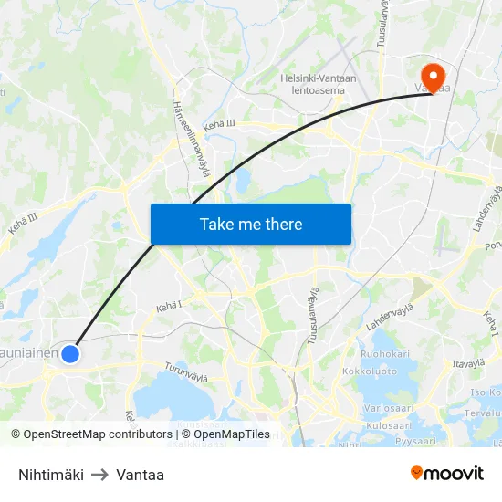 Nihtimaki to Vantaa map