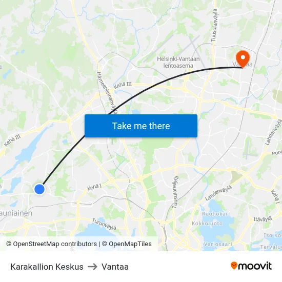 Karakallio Center to Vantaa map