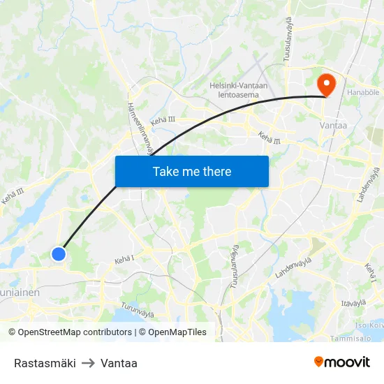 Rastasmaki to Vantaa map