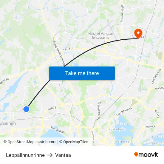 Leppälinnu Slope to Vantaa map