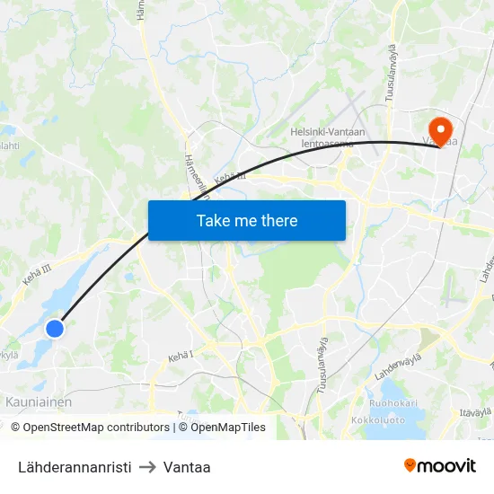 Source Shore Cross to Vantaa map