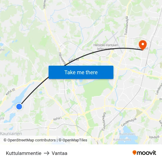 Kuttulampi Road to Vantaa map