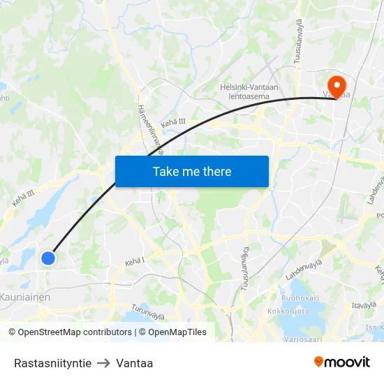 Thrush Meadow Road to Vantaa map