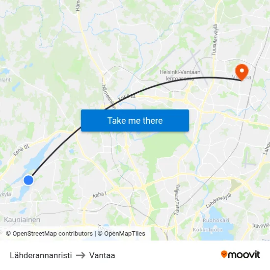 Source Shore Cross to Vantaa map