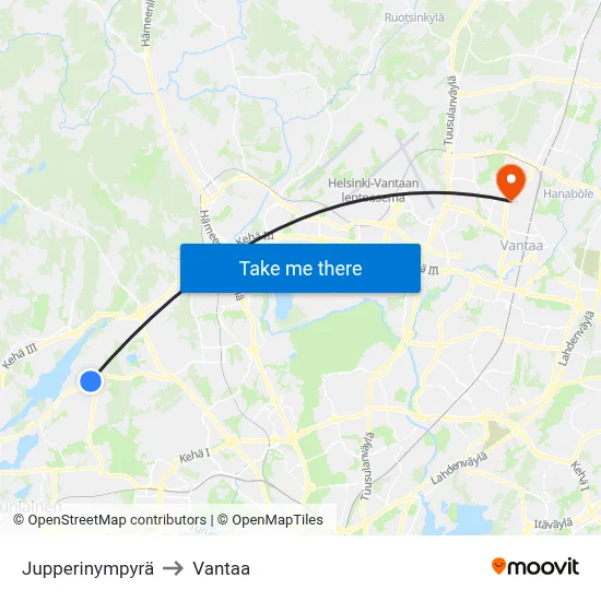 Jupperi Circle to Vantaa map