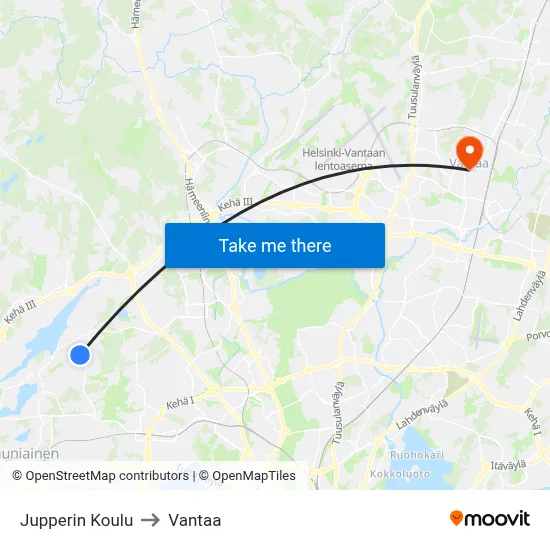 Jupperi School to Vantaa map