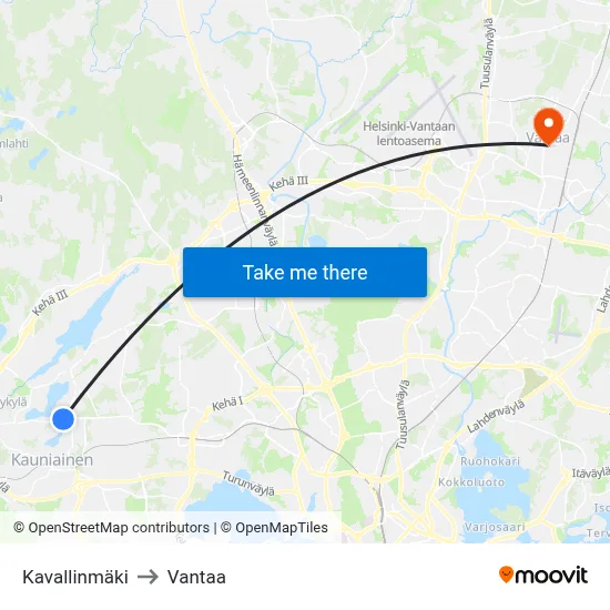 Kavalli Hill to Vantaa map
