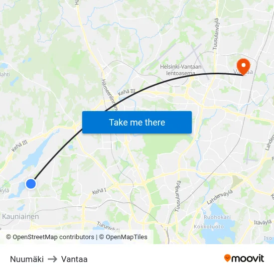 Nuumäki to Vantaa map