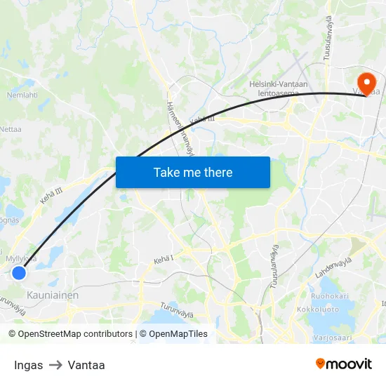 Ingas to Vantaa map