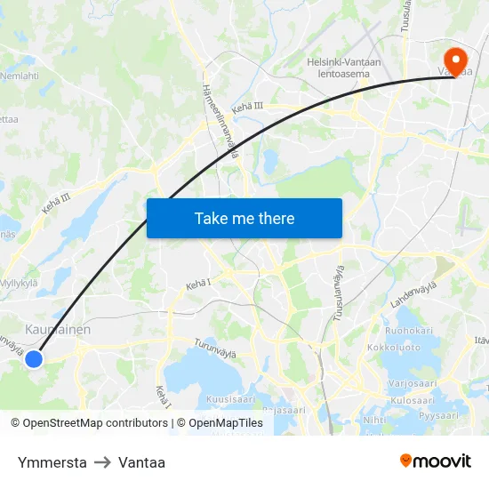 Ymmersta to Vantaa map