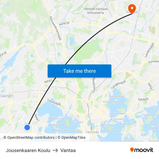 Jousenkaari School to Vantaa map