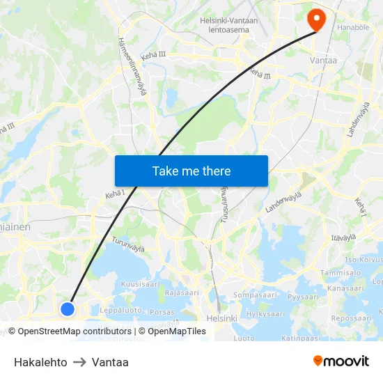 Hakalehto to Vantaa map