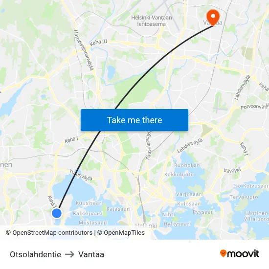 Otsolahti Road to Vantaa map