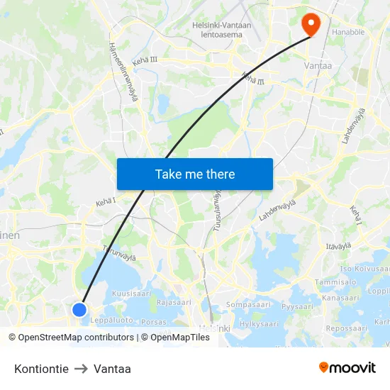 Kontiontie Road to Vantaa map