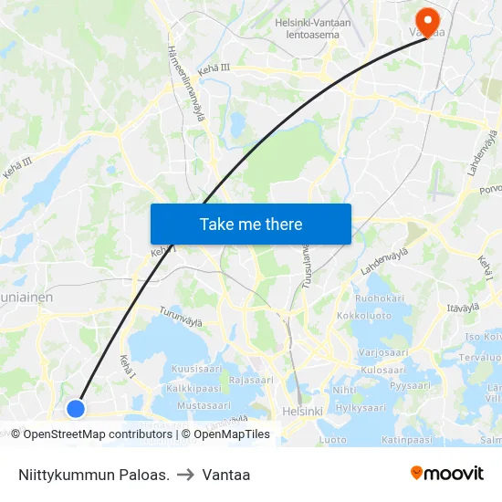 Niittykunnas Fire Station to Vantaa map