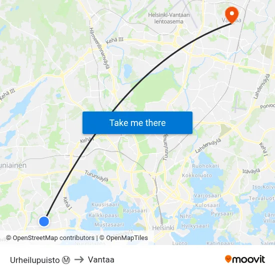 Urheilupuisto Ⓜ️ to Vantaa map