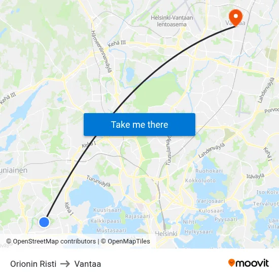 Orion's Cross to Vantaa map