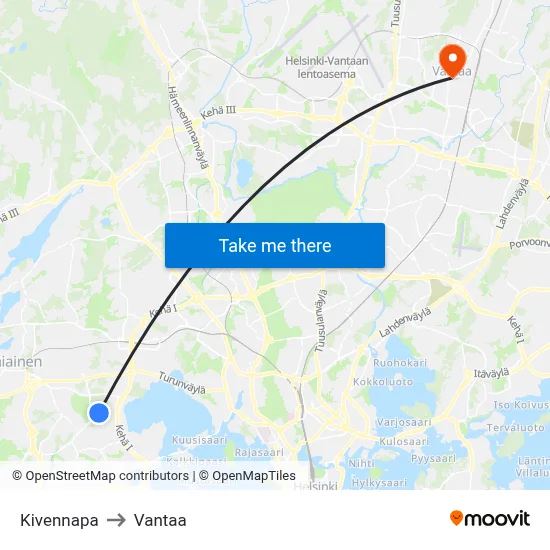 Kivennapa to Vantaa map