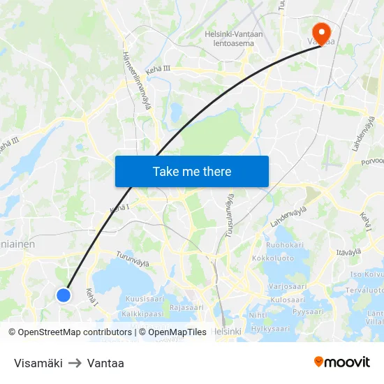 Visamäki to Vantaa map