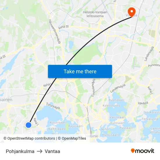 Pohjankulma to Vantaa map