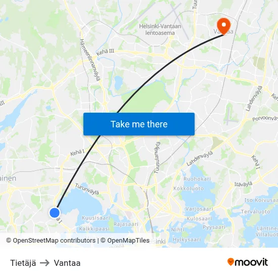 Tietaja to Vantaa map