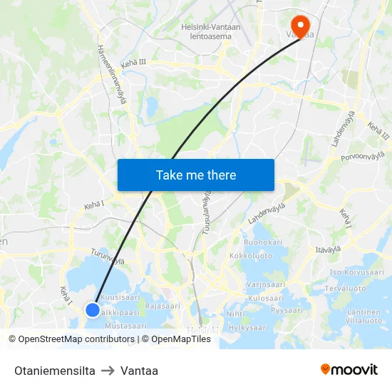 Otaniemi Bridge to Vantaa map